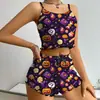Conjunto de pijama camisola sexy transfronterizo para mujer, nuevo conjunto de dos piezas de top sin mangas y shorts con estampado de verano para Halloween