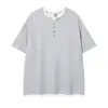 Camiseta de Manga Corta con Cuello Redondo y Media Botonadura, Bloques de Color, Falso Dos Piezas para Hombre, Verano, Holgada, Casual, Ins, Estilo Americano Moderno