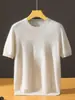 Nueva camiseta de punto de lana base para hombre de otoño e invierno, cuello redondo, cachemira, manga corta, casual, versátil, color liso