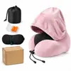 Almohada de viaje para el cuello en forma de U con capucha y espuma viscoelástica transfronteriza, adecuada para siestas en la oficina y se puede plegar para guardarla, también ideal como almohada para avión
