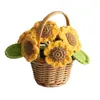 Cesta de Flores Mini Girasol Tejida a Mano Lana Terminada Girasol Artificial Adornos en Maceta Puesto de Regalo Navideño