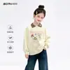Moletom de Outono para Meninas 2026 Novo Estilo para Meninas Mais Velhas, Estilo College Solto Manga Longa Roupa de Outono Infantil com Gola Reversível, Top Doce