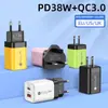 Cargador de Teléfono Móvil Europeo y Americano Macarrón Nuevo A+C Transfronterizo Cabeza de Carga Rápida de Doble Puerto Estándar Británico Qc3.0+Pd38W