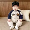 Mameluco de Bebé Niño Estilo Coreano Bloques de Color 2026 Nuevo Lindo Dibujo Animado Mono para Bebé Mono Elegante de Manga Larga