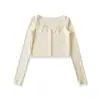 Ap25578-25 Nuevo Estilo Otoño Estilo Americano Puro Estilo Lustre Encaje Cuello Redondo Botón Manga Larga Cárdigan Chaqueta Corta