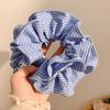 Dulce Celebrante de Internet Mismo Estilo Tendón de Goma Pequeño Fresco Azul a Rayas Doble Capa Anillo para el Cabello de Intestino Grueso Tocado Accesorios para el Cabello de Alta Gama que Combinan con Todo