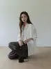 Camisa Bordada VNOO para Mujer, Cuello de Solapa de Alta Densidad, Corte Holgado, Top Casual de Color Sólido, Nuevo Modelo Primavera 2026