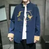 Camisa de colarinho mandarim estilo chinês com bordado, traje Tang, camisa social retro estilo chinês nova, jaqueta casual masculina da moda plus size