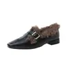 Zapatos Mary Jane, elegantes zapatos peludos, estilo de punta para mujer, nueva colección 2026, forrados de felpa para abrigar, otoño/invierno, tacón grueso, versátiles zapatos pequeños de piel