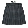 Saia JK plissada xadrez cinza carvão de cintura alta para uniforme escolar colegial japonês, saia plissada, uniforme escolar completo primavera e verão