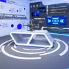 Forma Irregular Luminosa Ilha Stand Senso Tecnológico Empresa Showroom Robô Não Tripulado Modelo de Produto Exibição Vitrine
