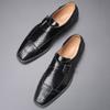 Sapatos de Couro Formal para Novos Negócios Transfronteiriços Estilo Britânico Bico Fino Sapatos de Couro da Moda Padrão Crocodilo Fivela Lateral Casual Versátil Sapatos Masculinos