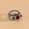 Anillos redondos y cuadrados de resina con incrustaciones de diamantes transfronterizos europeos y americanos, anillos sencillos y elegantes para el dedo índice, joyería exquisita y versátil para mujer al por mayor