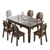 Mesa y Sillas de Comedor de Madera Maciza Color Nogal Negro Norteamericano Piedra Sinterizada Moderno Minimalista Apartamento Pequeño Rectangular Mesa de Comedor Occidental