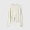 Cardigã Feminino Gola Meia-Alta Macia Outono 2/60 Fio do Yangtze Lã Merino Ajustado ao Corpo Malha Macia Grudante Outono 26 H100912