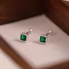 Aretes Cuadrados de Azúcar para Mujer, Hechos de Plata Pura S925, Broches de Rosca, Joyería de Oreja de Plata Esmeralda Moderna y Versátil