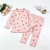 Nuevo Conjunto de Primavera y Otoño para Niñas, Ropa de Casa Floral con Bordes de Volantes, Pijama de Manga Larga y Pantalón Largo, Conjunto de Casa de Otoño
