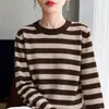 Suéter de punto a rayas de manga larga para otoño transfronterizo, nueva prenda básica informal de moda holgada con cuello redondo