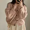 Em estoque Suéter de malha trançada chic coreano para outono inicial, estilo estudantil retrô, para mulheres, jaqueta suéter cardigã solta para mulheres 18849