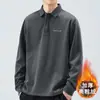 Moletom com Gola Lapela Masculino Outono e Inverno 2025 Novo Casual Americano Solto Veludo Acolchoado Manga Longa Camisa Polo Top