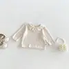 Dianxi Baby Conjunto de Tres Piezas Estilo Coreano: Top Básico con Cuello de Encaje para Niñas, Chaleco Elegante Nuevo de Otoño y Pantalones de Campana