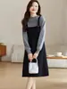 Vestido Jersey Falso de Dos Piezas para Mujer 2026 Otoño/Invierno Nuevo Estilo de Alta Gama Moderno y Juvenil Vestido de Punto de Longitud Media