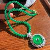 Conjunto de Corrente de Calcedônia Verde Natural de Vidro de Alta Qualidade 6mm Corrente para Clavícula Pingente de Fivela Redonda de Luz Vítrea