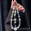 Ins Corrente com Borla de Flor Pingente para Celular Cordão de Pulso Pingente de Contas de Cristal Corrente para Celular Pendurada na Bolsa Feminina