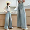 Roupas Infantis Jeans para Meninas para Crianças Maiores, Novo 2026 Calças de Sarja Retas de Perna Larga para Primavera e Outono