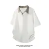 Camisa Casual Patchwork de Manga Curta Olo, Camiseta Solta, Xadrez Tendência Masculina Retrô Cool Manga Meia-Manga Resistente Verão Estilo Americano