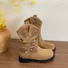 Botas Western de Tacón Medio con Hebilla de Remache Retro para Mujer 2026 Otoño/Invierno Nuevas Botas Versátiles de Ponerse Tacón Grueso de Media Pantorrilla