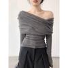 Suéter de Tricô de Boa Qualidade, Super Macio, Estilo Francês Retrô, Estilo Preguiçoso Gentil, Ombro a Ombro, Top Simples Versátil para Mulheres