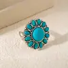 Anillo Ajustable Ovalado Hueco de Turquesa Natural Sintética, Anillo Unisex Simple y Elegante, Anillo de Joyería Europeo y Americano Transfronterizo