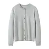 Novo cardigã de tricô 100% caxemira pura para outono e inverno, cor sólida da moda, espessado e quente, top feminino de manga longa com gola redonda