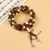 Sándalo Cuentas Multicapa Apiladas Pulsera Usable para Mujer Nuevo Estilo Chino Pulsera de Madera Multicírculo Joyería de Cuentas de Placa para Hombre