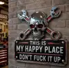 Placa de Metal para Parede Design Criativo Portátil Prático Fofo Transfronteiriço Lugar Feliz Placa de Caveira