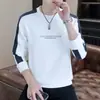 Moletom Masculino 2025 Manga Longa Primavera e Outono Novo Gola Redonda Costurado Moletom Camiseta Básica Engrossada Masculina Camiseta de Base Transfronteiriça