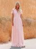 Vestido Largo de Encaje con Escote en V de Color Sólido, Best-Seller Transfronterizo Europeo y Americano de Aliexpress 2023, Vestido Largo Elegante y con Estilo de Manga Corta