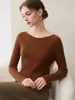 Super valoriza o corpo~ Suéter de cashmere sem costura para mulheres, ombro a ombro, justo, realça a silhueta, segunda pele de tricô, suéter de lã