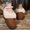 Zapatos sin cordones de punta redonda con decoración de pedrería y pelo, Nuevo estilo Invierno 2025, Suela gruesa, Forro de felpa, Engrosados, Cálidos, Botas de nieve para exportación