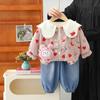 Ropa de bebé 2025, traje de primavera y otoño para niñas, estilo extranjero, 2 prendas para niños, conjunto de tres piezas con letras de amor para bebés de primavera
