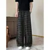 Moda masculina de outono calça casual xadrez desconstruída estilo retrô americano para homens e adolescentes, calça versátil de comprimento total solta estilo coreano