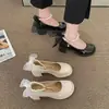 Sapatos de Couro Estilo Britânico com Pérolas para Mulheres, Estilo Fino de Verão, Adequados para Saias, Salto Grosso, Sapatos Mary Jane Retrô, Saltos Altos, Sapatos JK Japoneses