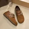 Fivela de Carga Sapatos Baixos Escondidos Sapatos de Pão Sola Grossa Sapatos Pequenos de Couro Estilo Academia Feminino Sapatos de Salto Único Suede Bonito Mules de Outono