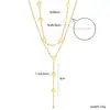 Collar de Cadena Doble para Clavícula con Colgante de Cruz y Borla Larga, de Cuentas Redondas en Forma de Corazón, Estilo Europeo y Americano, Acero Inoxidable para Mujer