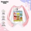 2025 Nova Camiseta de Algodão de Manga Longa para Meninos Primavera e Outono Infantil Desenho Bob Esponja Meninas Combinação de Cores Top Básico