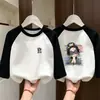 Camiseta Térmica de Forro Polar para Niñas 2026 Otoño/Invierno Nuevo Estilo Estilo Coreano Parche de Dibujos Animados Manga Larga para Niños Medianos y Grandes Top para Niñas