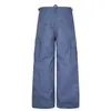 F9067 High Street Estilo Americano Unisex Vintage Multibolsillos Ropa de Trabajo Azul Diseño de Pierna Ancha Pantalones Cargo Casuales Sueltos para Hombre