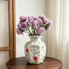 Jarrones de cerámica de estilo chino con patrón rojo al por mayor, adornos decorativos para sala de estar, recibidor, mueble de TV, jarrones para el hogar y decoraciones de escritorio