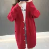 Cárdigan de Punto de Longitud Media con Tiras de Comercio Exterior para Mujer 2025 Otoño e Invierno Nuevo Estilo Coreano Holgado Cuello en V Rayas de Color Sólido Suéter